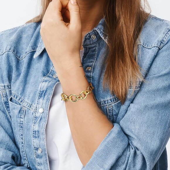 Gold & Silver Two Tone Italian Designer Inspired Chain Link Bracelets for Women - Picture 2 of 8